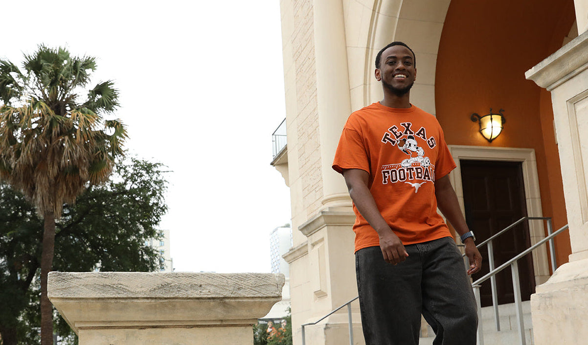 Longhorn fan wearing Graphic T shirt