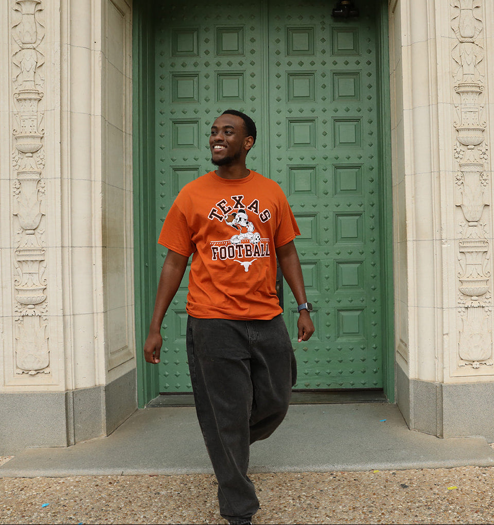 Longhorn fan wearing longhorn merch