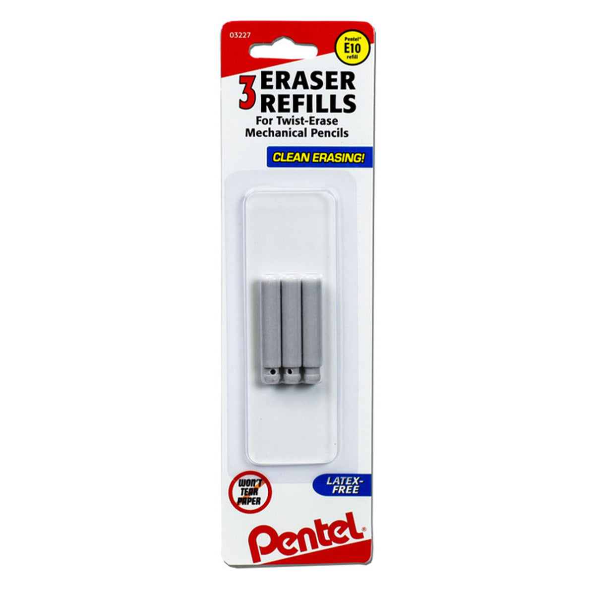 Pentel E10 Eraser Refills for Twist Erase Mechanical Pencils - Pack of 3