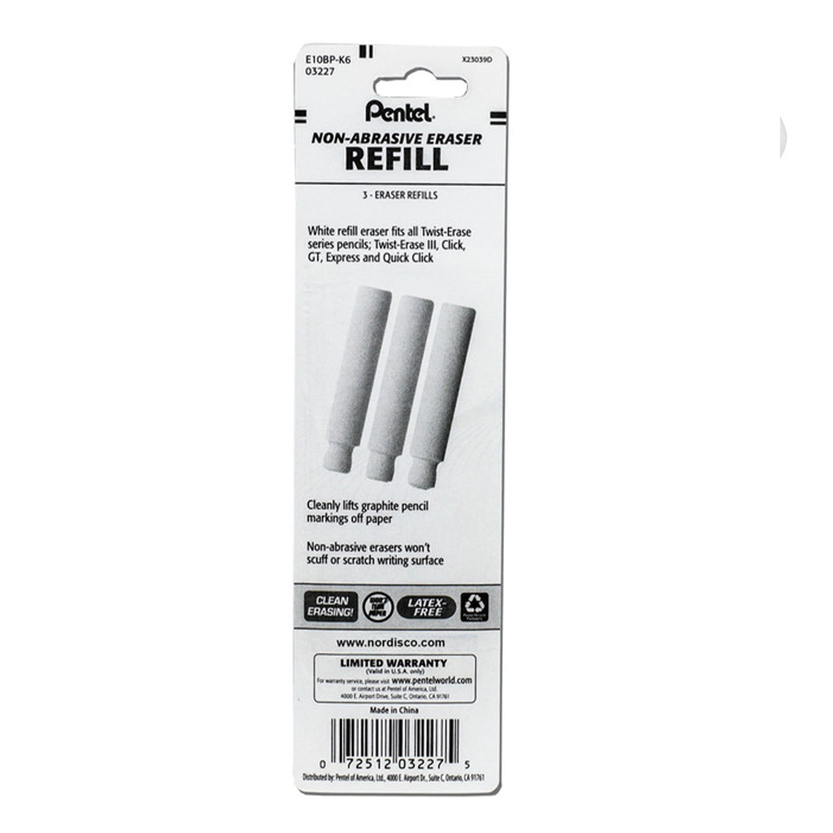Pentel E10 Eraser Refills for Twist Erase Mechanical Pencils - Pack of 3