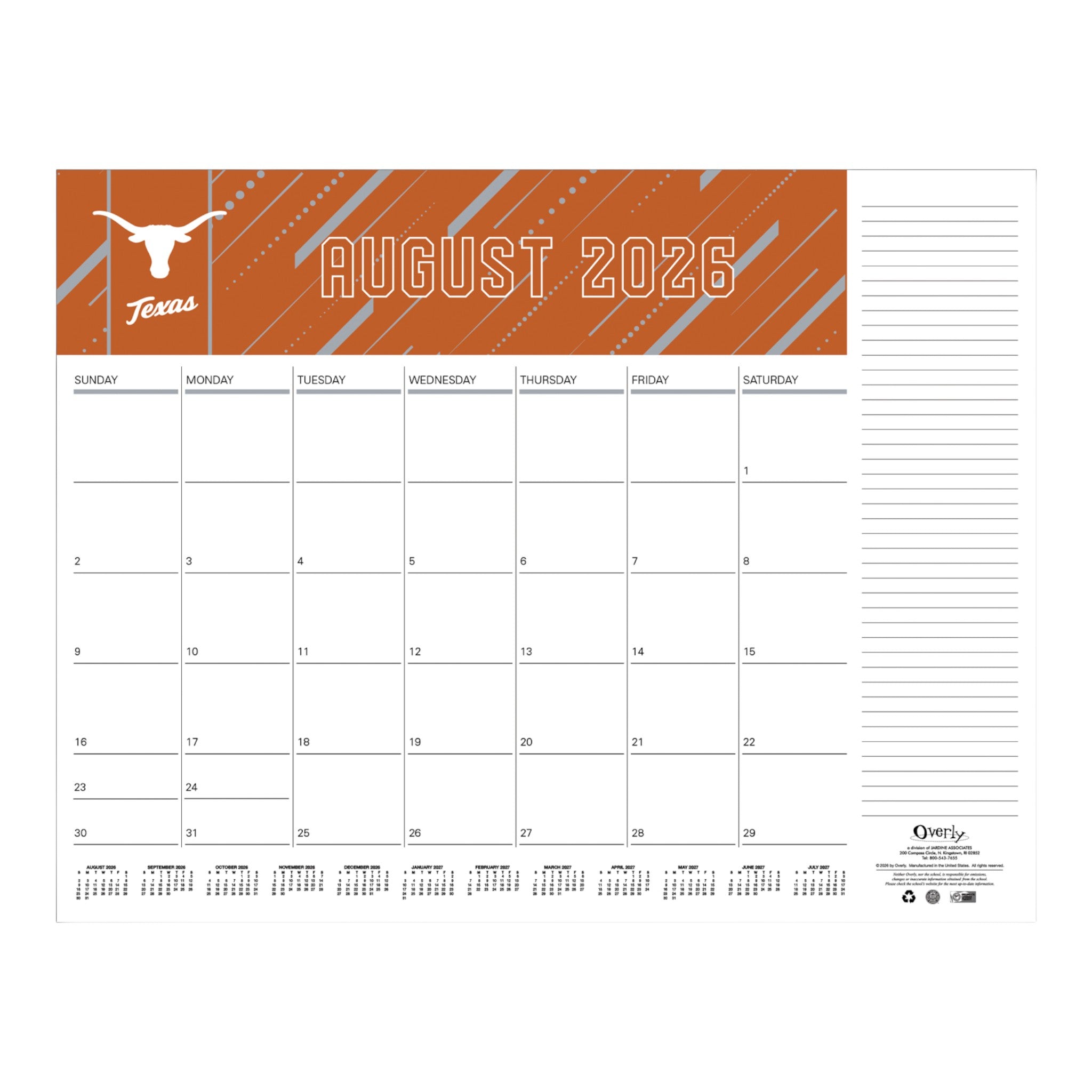 Texas Longhorns Academic Desk Calendar 26-27