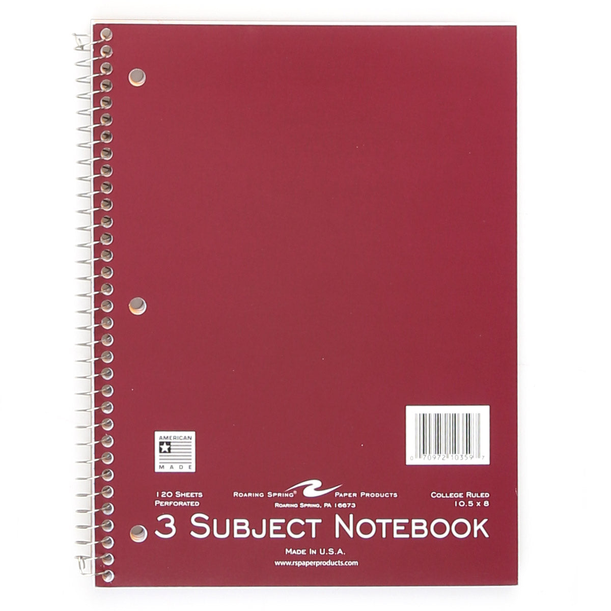 Roaring Spring College Ruled Three Subject Spiral Notebook