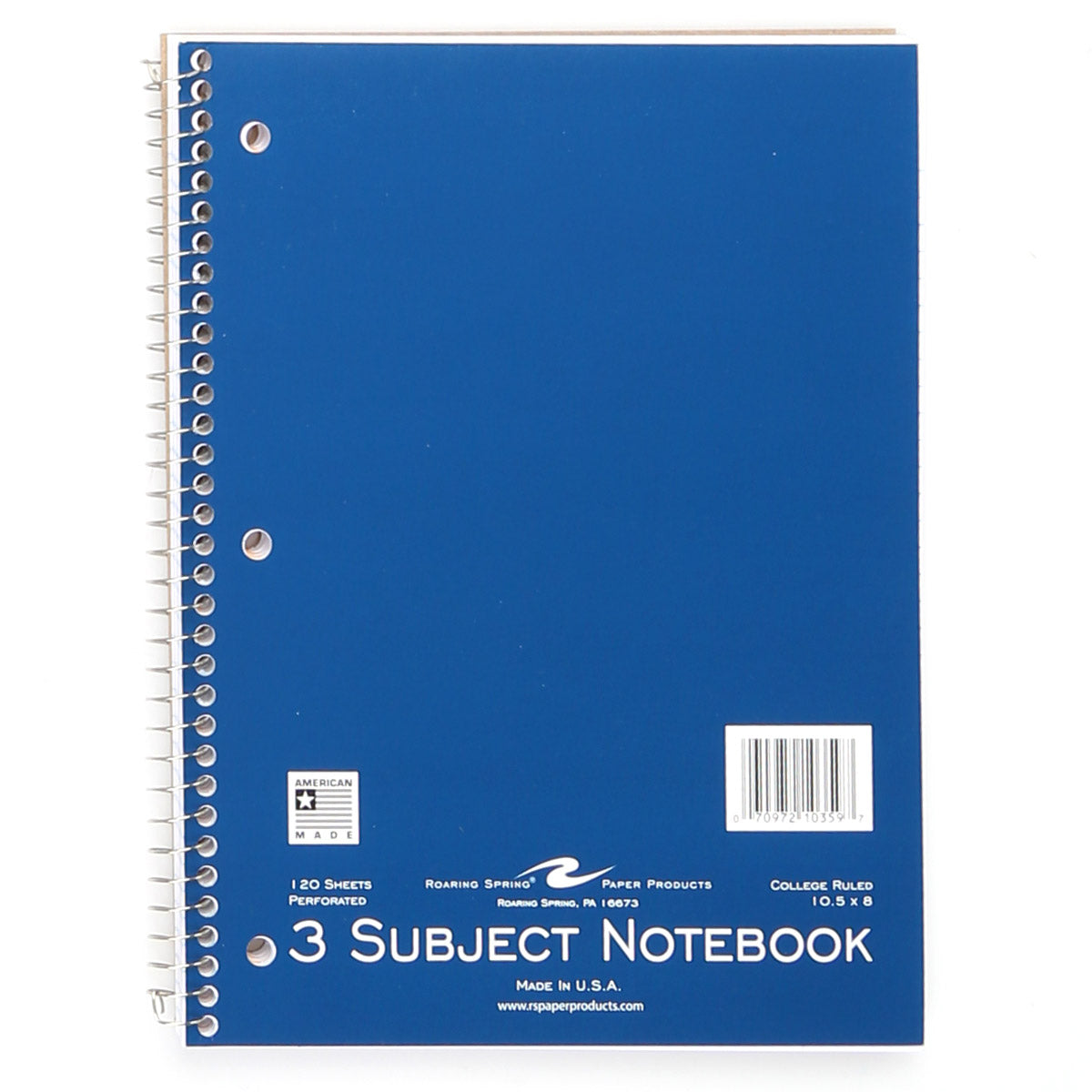 Roaring Spring College Ruled Three Subject Spiral Notebook