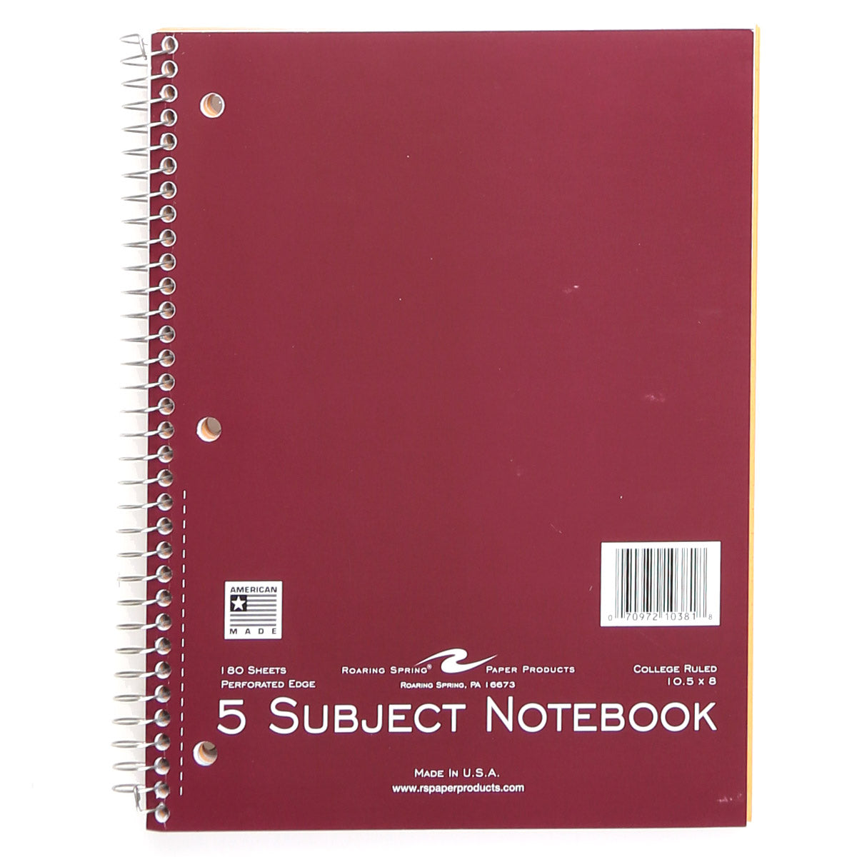 Roaring Spring College Ruled Five Subject Spiral Notebook