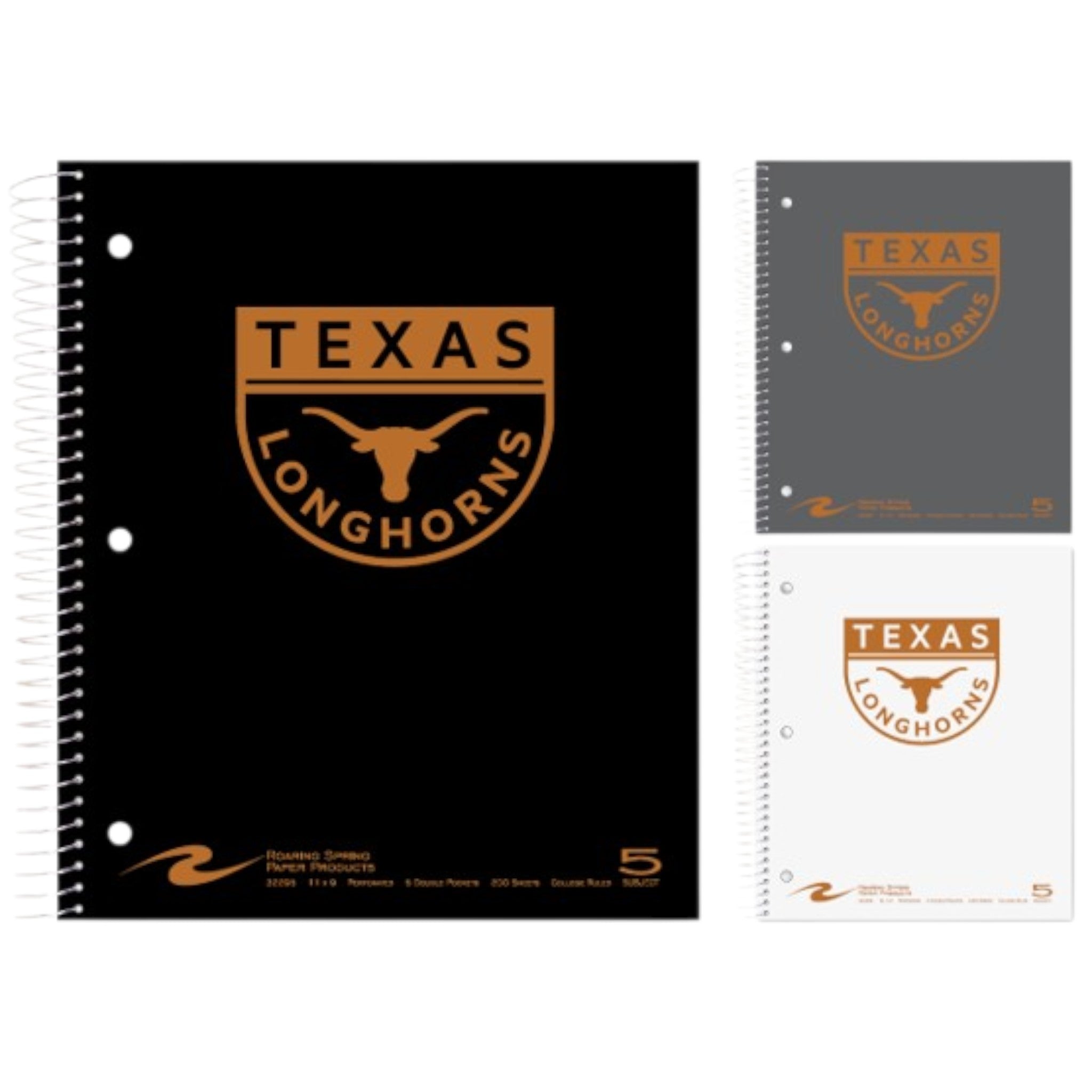 Texas Longhorns Foil Stamped 5 Subject Spiral Notebook