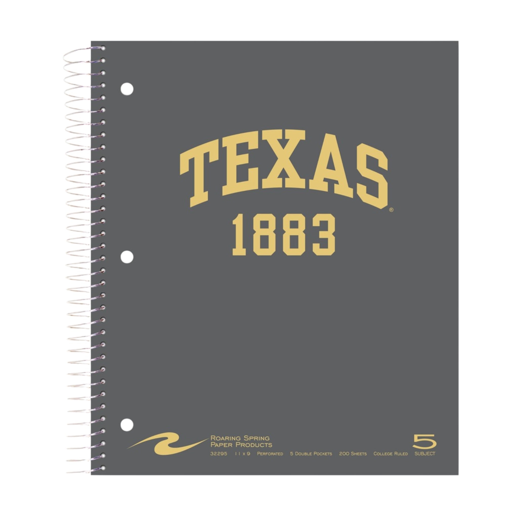 Texas 1883 Foil Stamped 5 Subject Spiral Notebook