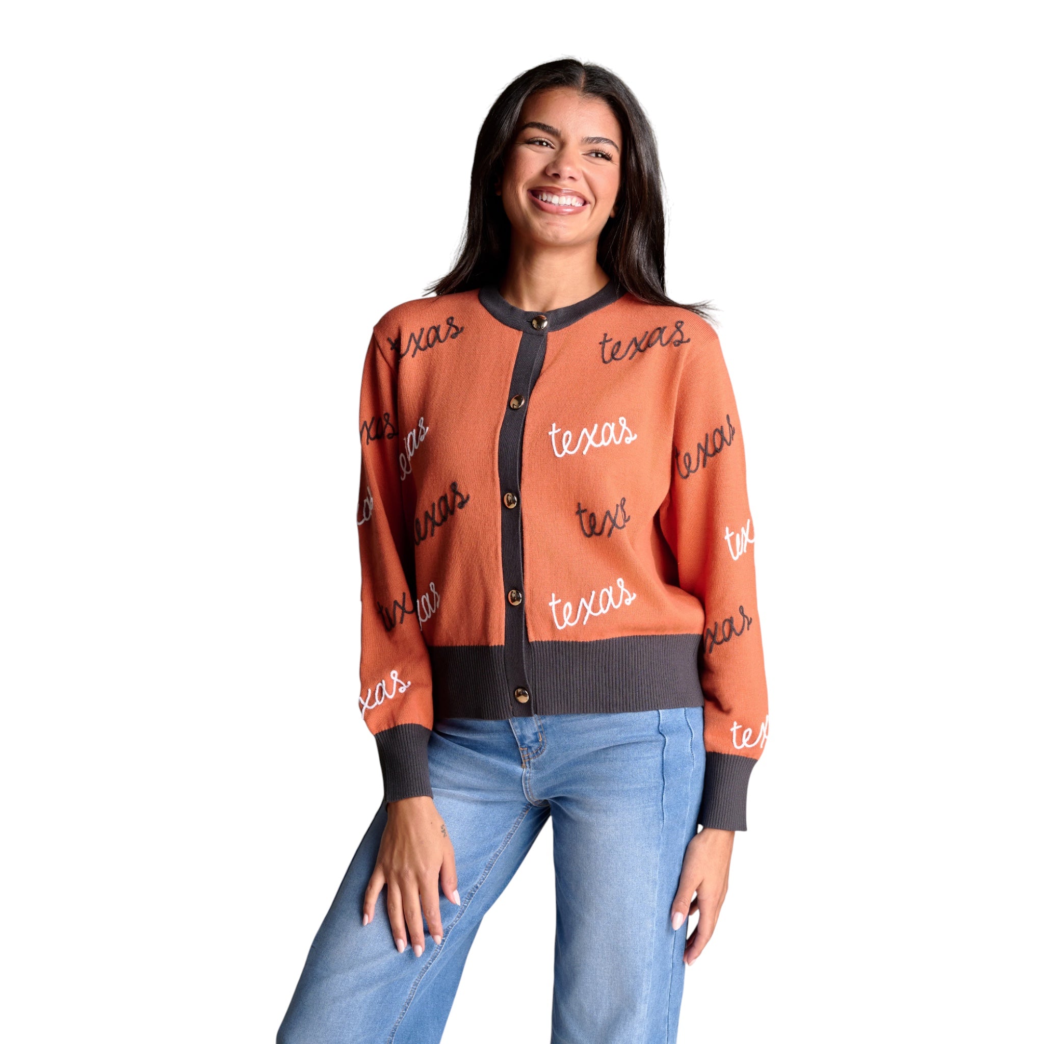 Stewart Simmons Texas Longhorns Angled Rope Embroidery Cardigan