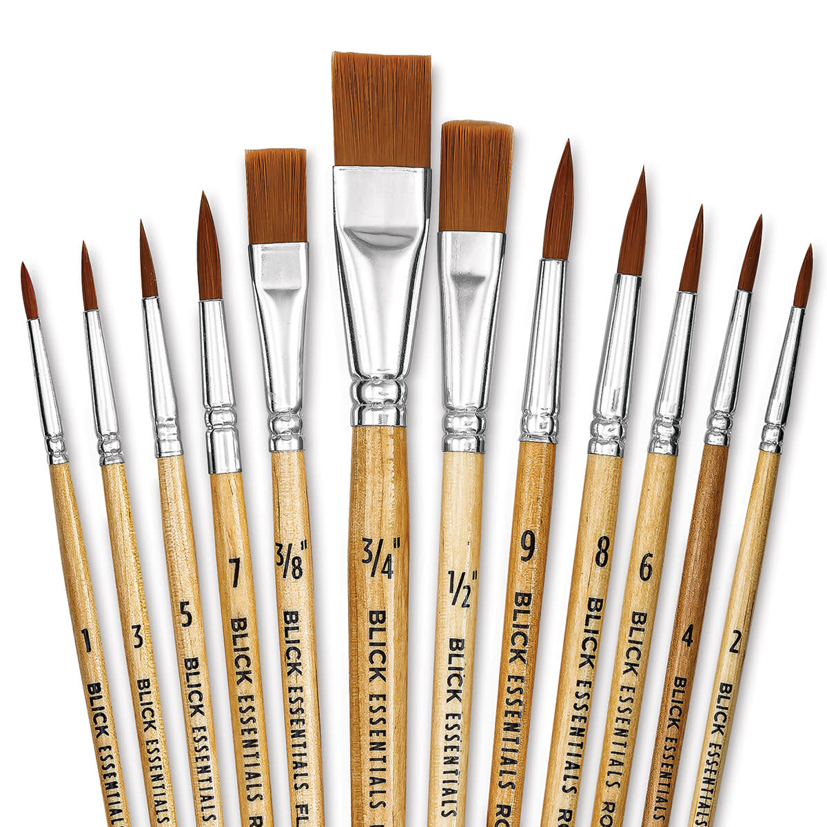 Blick Essentials Value Brush Set - Assorted Brushes, Brown Nylon, Set of 12