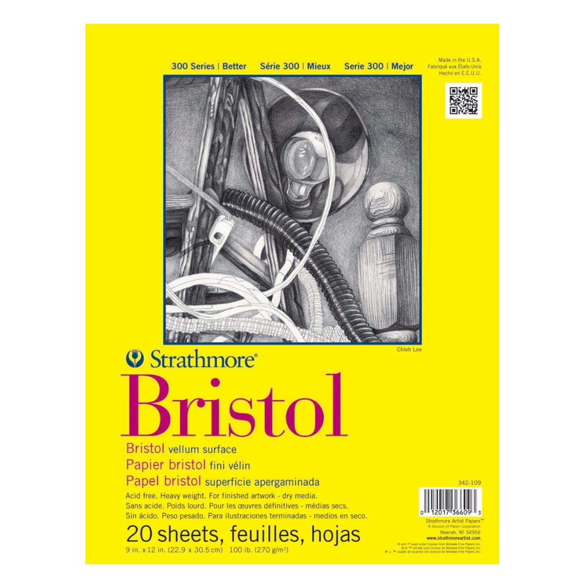 Strathmore 300 Series Bristol Vellum Tape Bound Pad - 9 in x 12 in