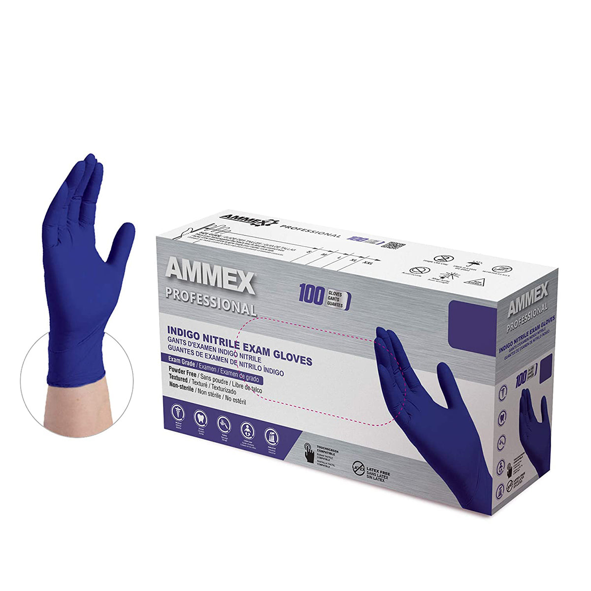 AMMEX Nitrile Disposable Exam Gloves - Large, Box of 100