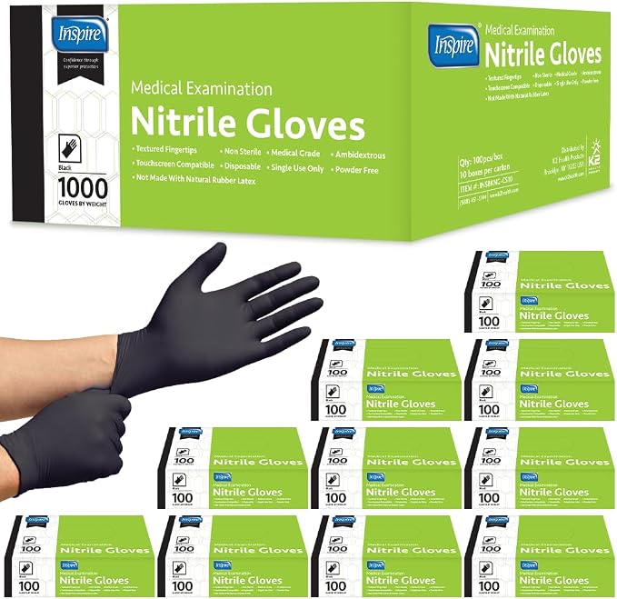 Nitrile Disposable Exam Gloves - Medium, Box of 100