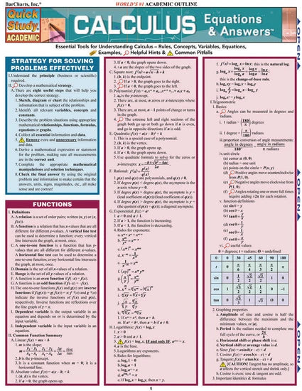 CALCULUS EQUATIONS & ANSWERS