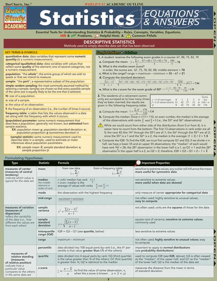STATISTICS EQUATIONS AND ANSWERS