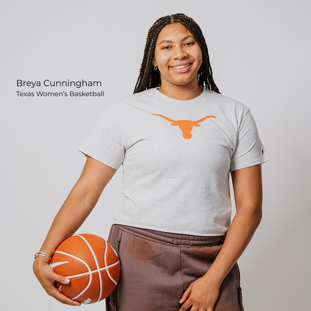 Breya Cunningham Texas Women's Basketball athlete wearing burnt orange Longhorn League crop top 