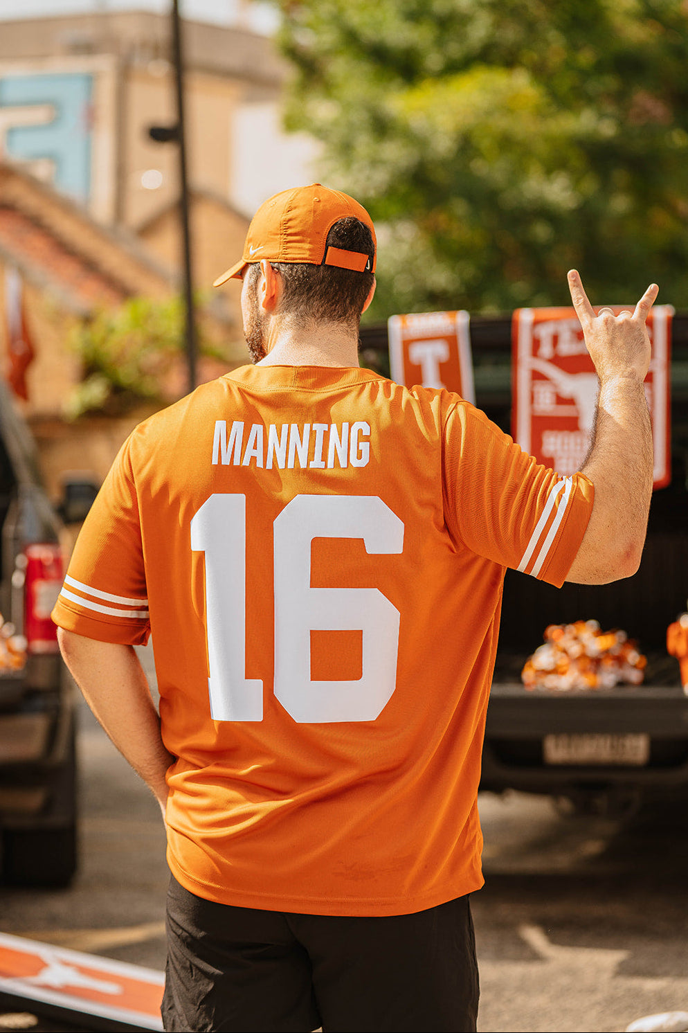 Longhorn fan wearing a longhorn jersey