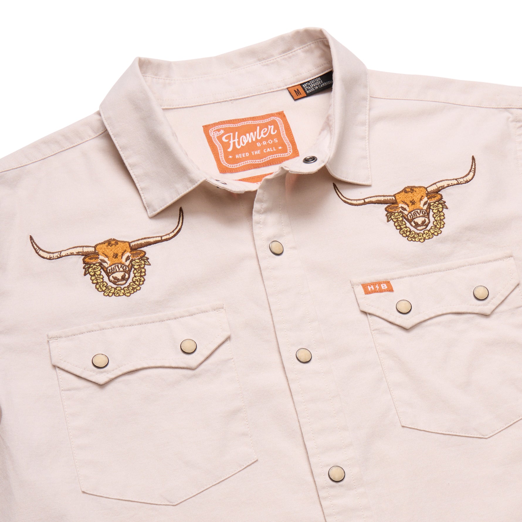 Howler Bros Los Longhorns De Tejas Bevos Crosscut Short Sleeve Snapshirt