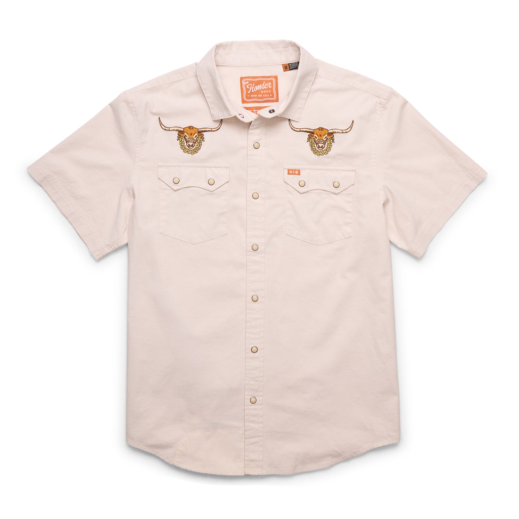 Howler Bros Los Longhorns De Tejas Bevos Crosscut Short Sleeve Snapshirt