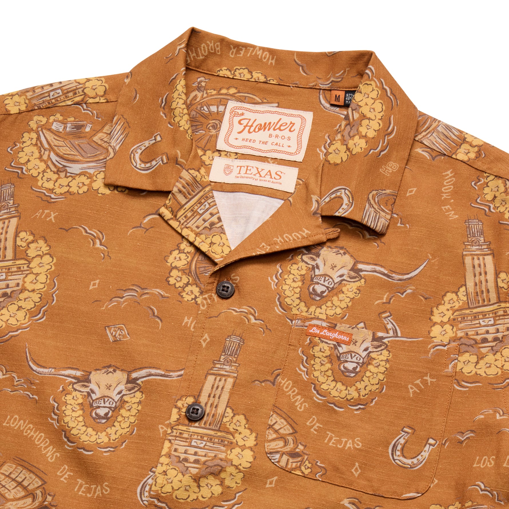 Howler Bros Los Longhorns De Tejas Monoloha Short Sleeve Dress Shirt