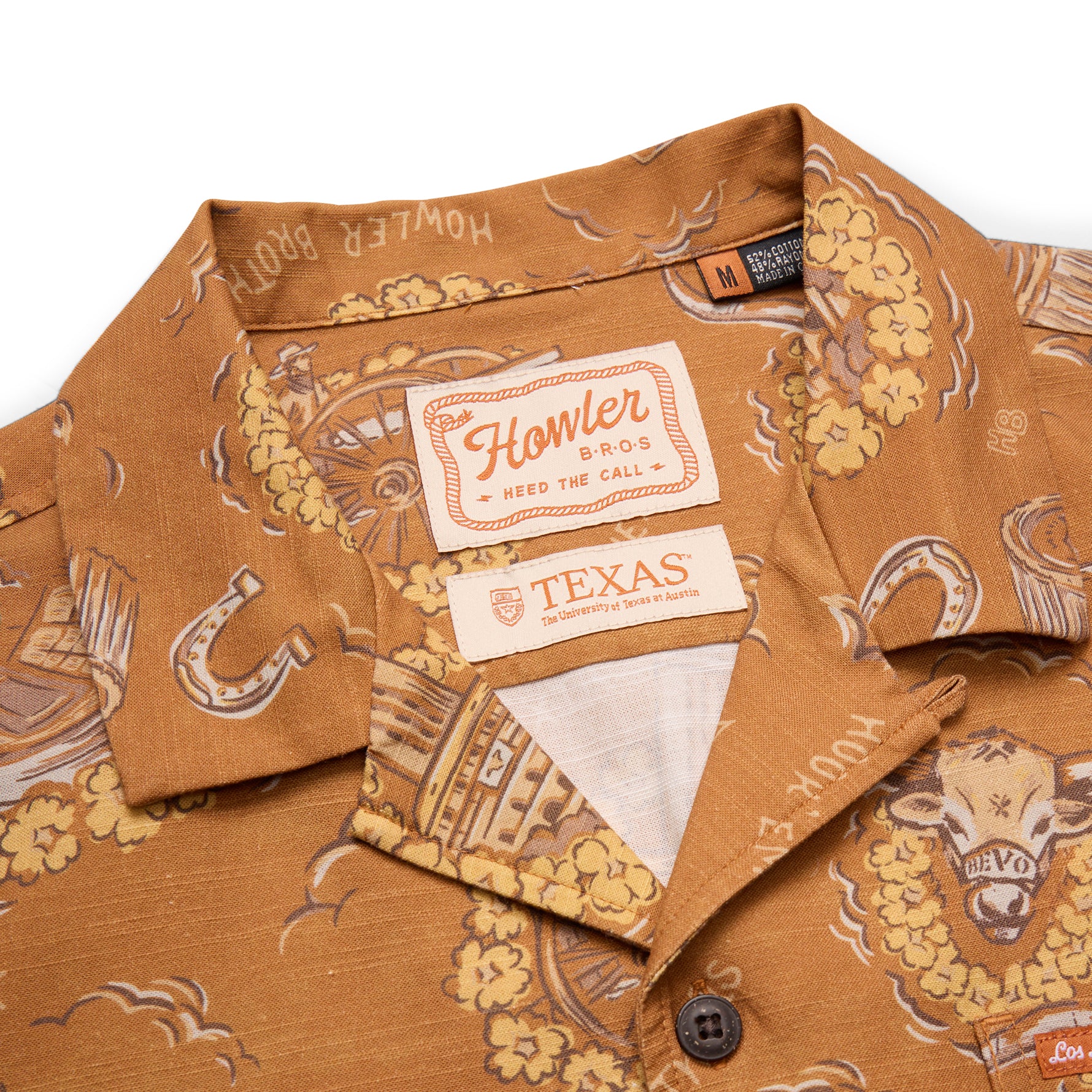 Howler Bros Los Longhorns De Tejas Monoloha Short Sleeve Dress Shirt
