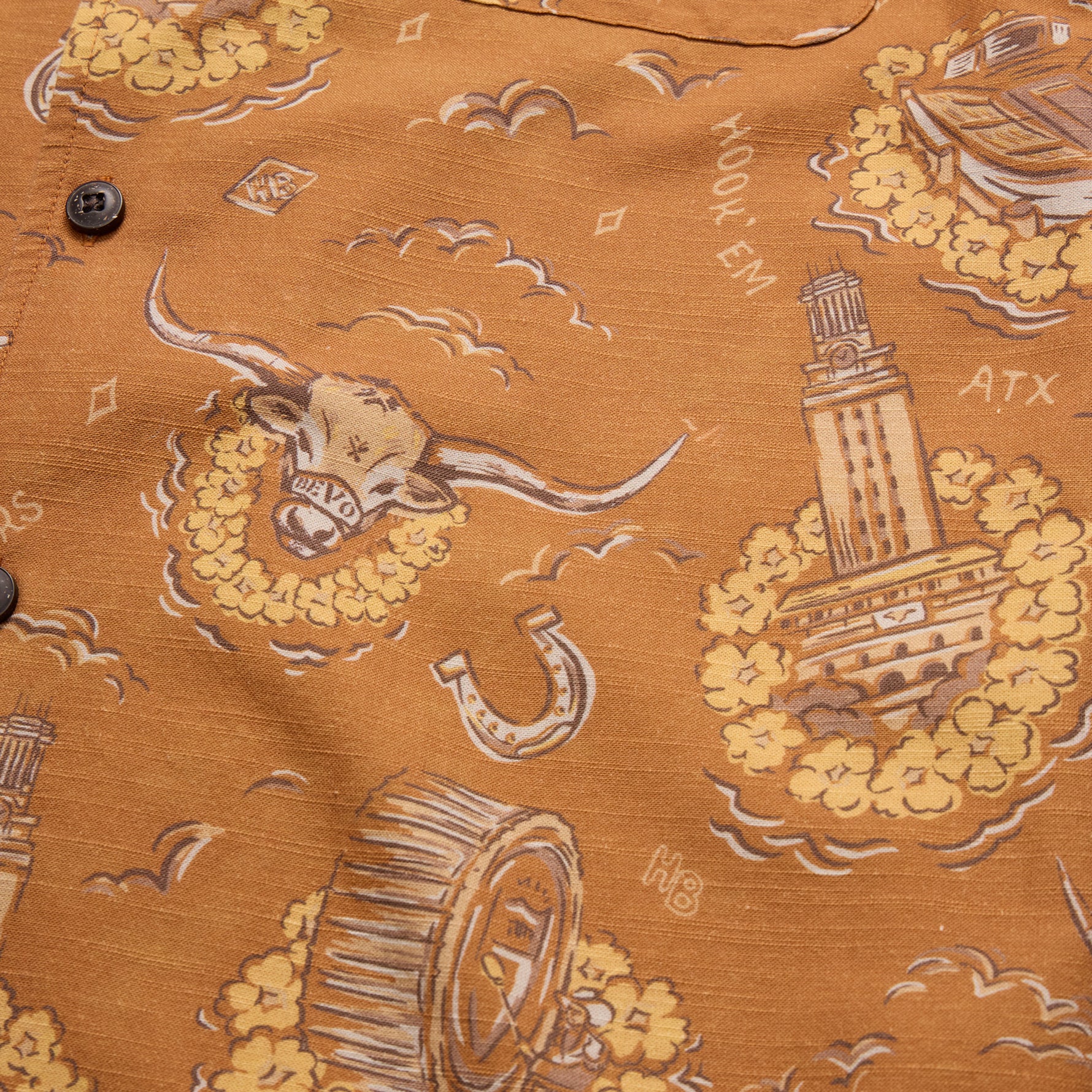 Howler Bros Los Longhorns De Tejas Monoloha Short Sleeve Dress Shirt