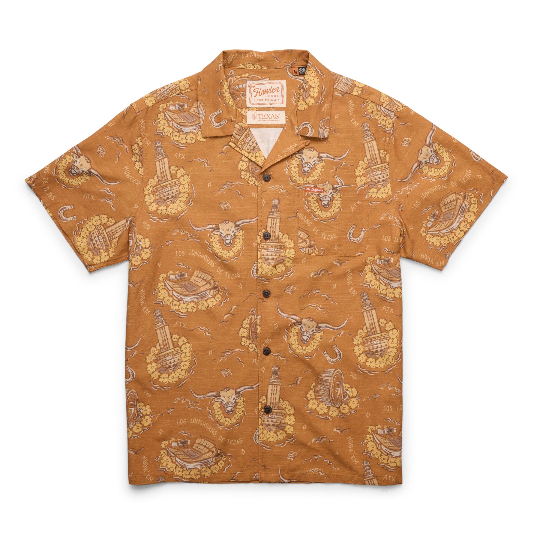 Howler Bros Los Longhorns De Tejas Monoloha Short Sleeve Dress Shirt