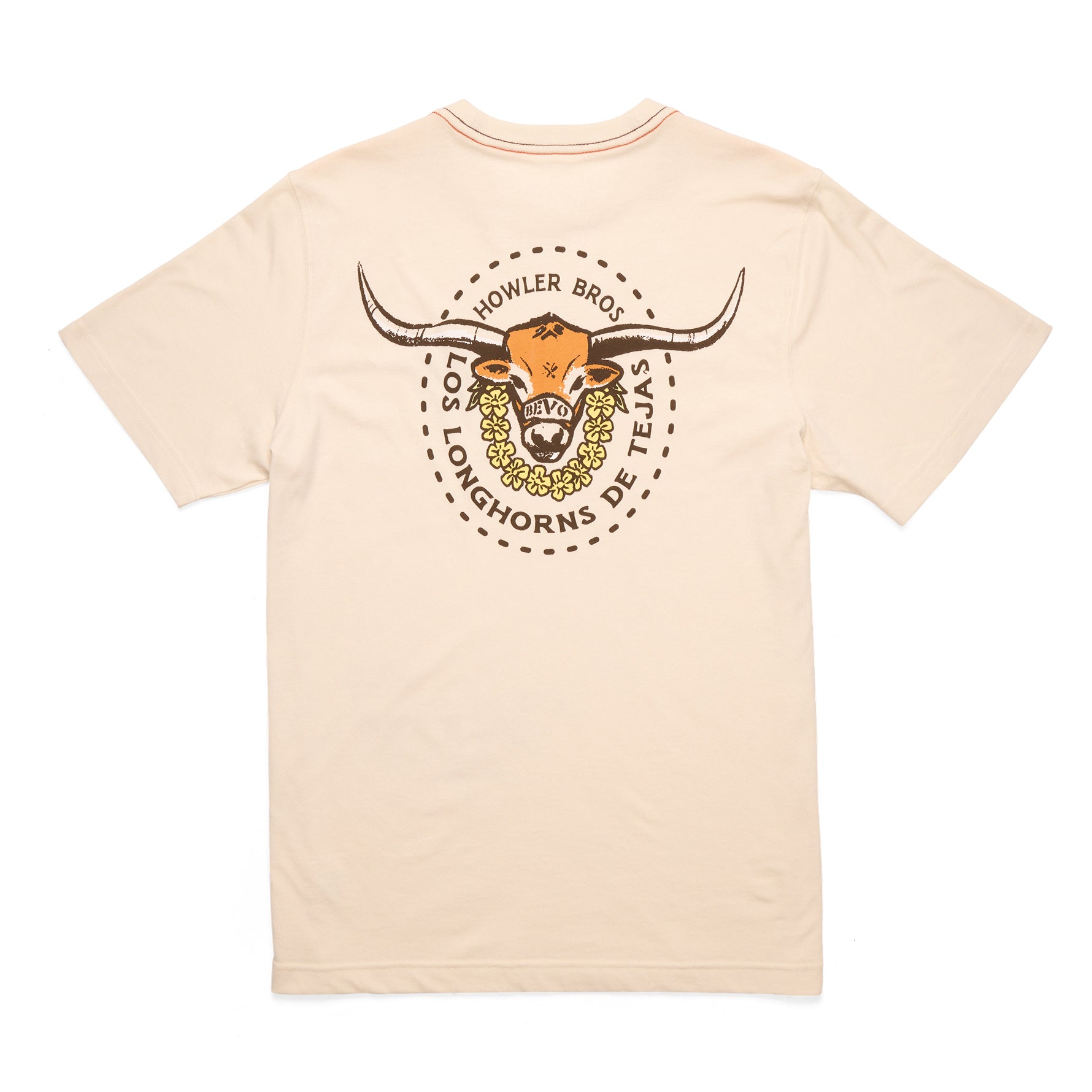 Howler Bros Los Longhorns De Tejas Los Bevo Circle Front and Back Tee