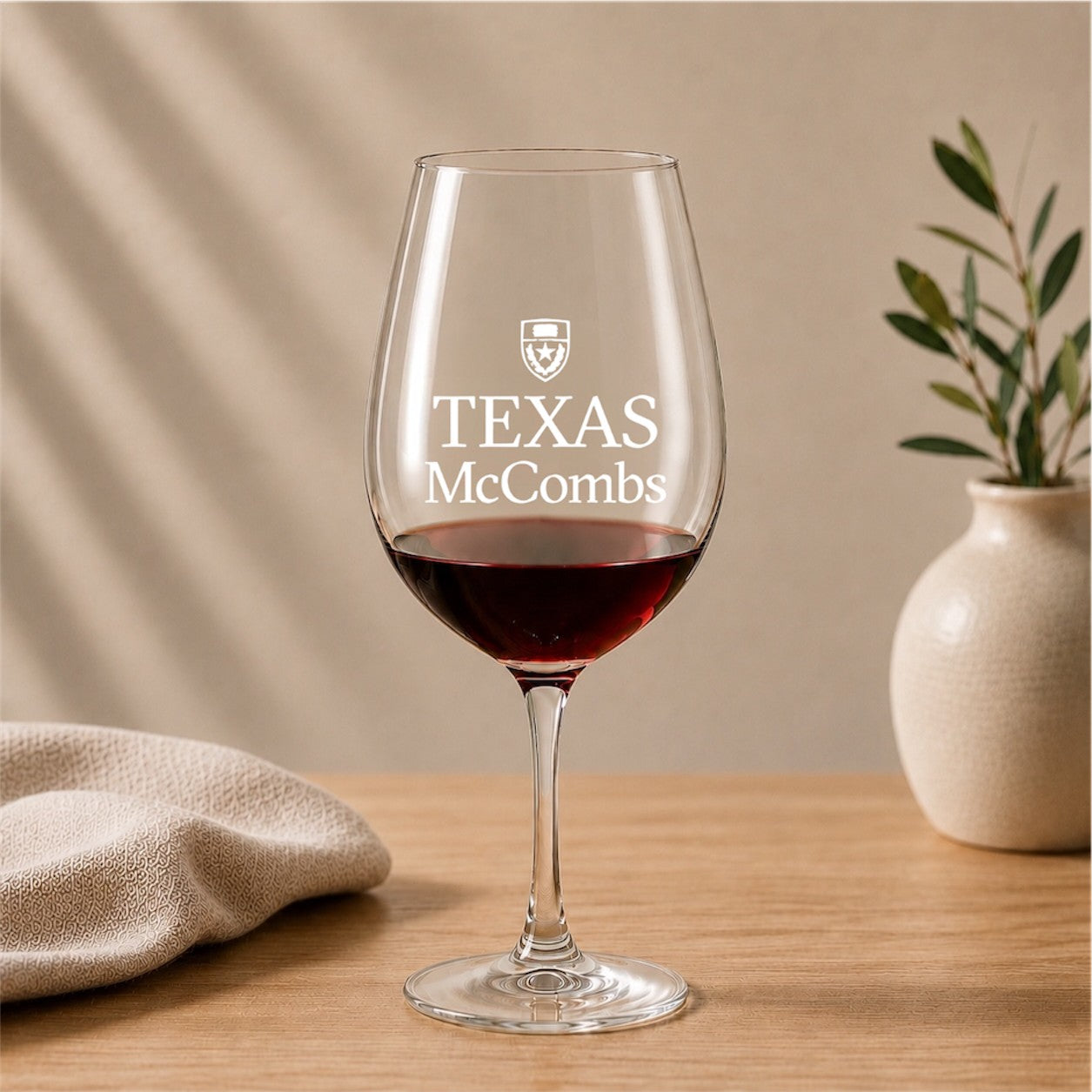 University of Texas McCombs 12 oz. Stem Wine Glass Stacked Logo