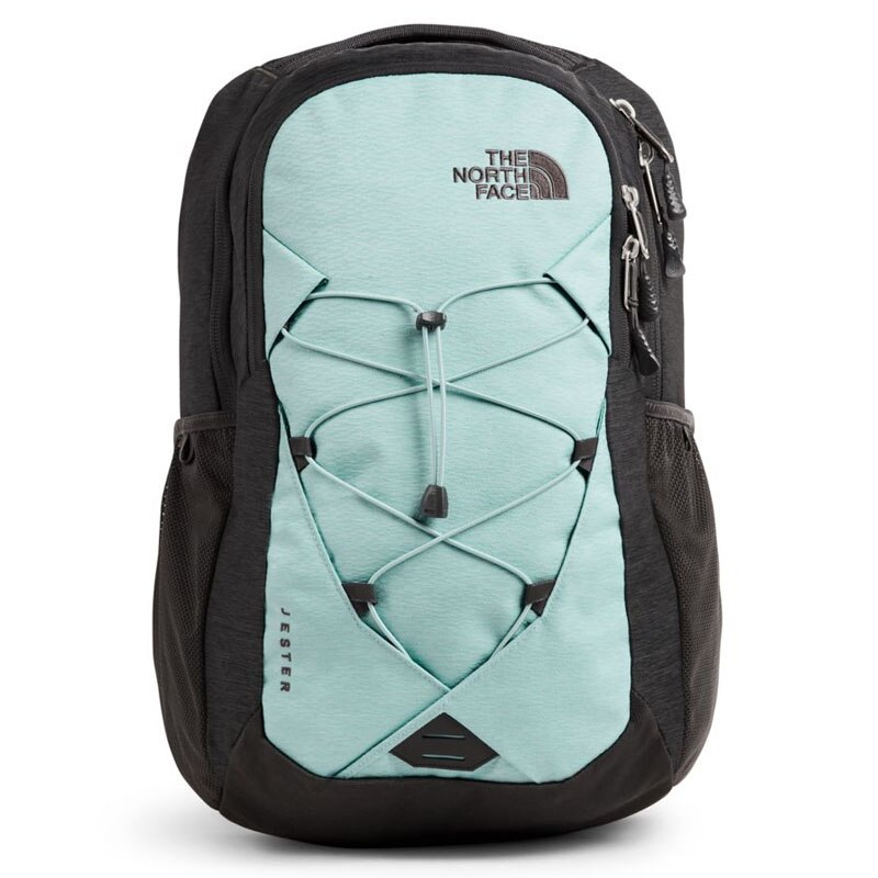 teal and grey north face backpack