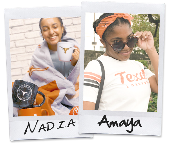 Polaroid photos signed by two Longhorn Interns Amaya and Nadia. They are wearing Longhorn Clothing and featuring Longhorn Gifts.